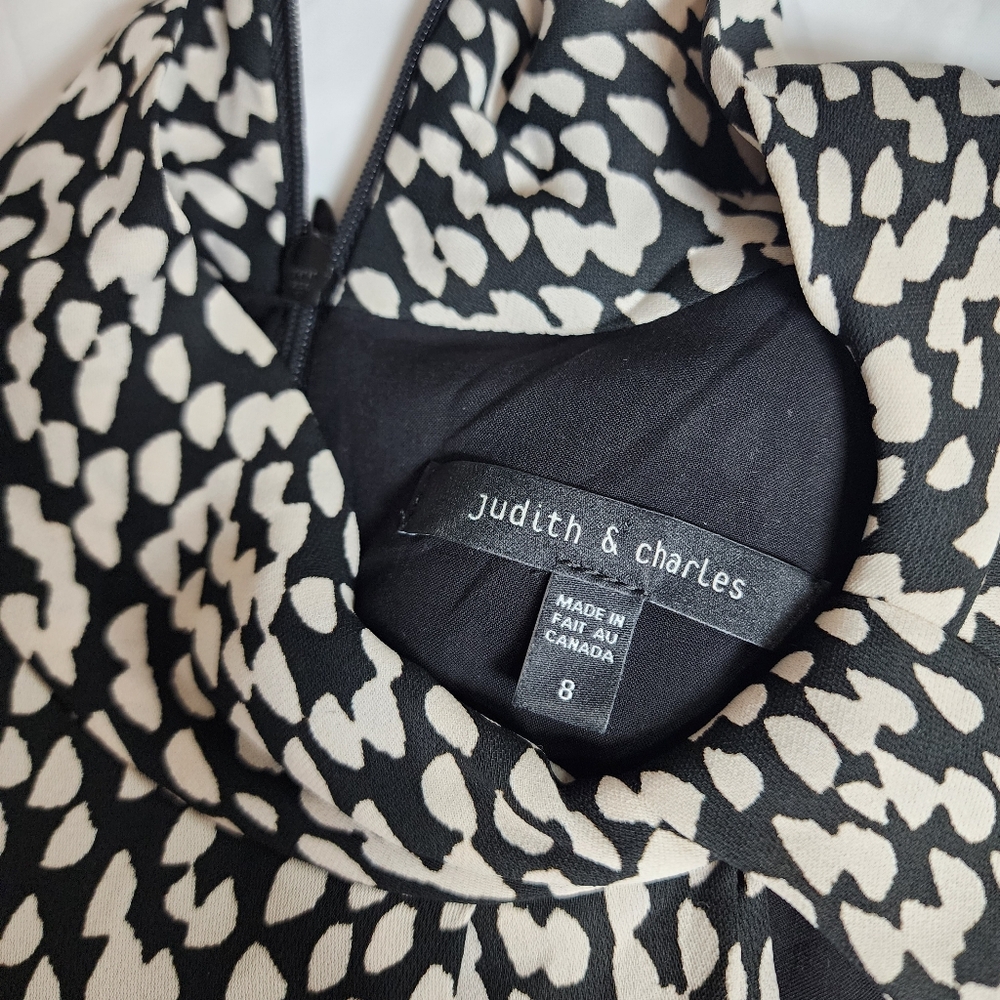 Judith & Charles Rimini Black White Mock Neck Keyhole Dress Long Sleeve Size 8 - Picture 4 of 17